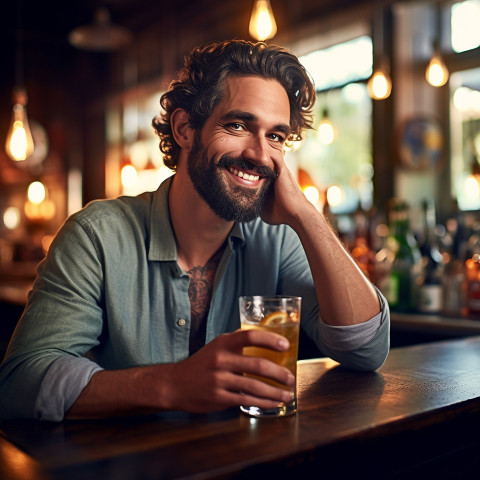 Stylish guy savors artisan cocktails at a trendy lounge