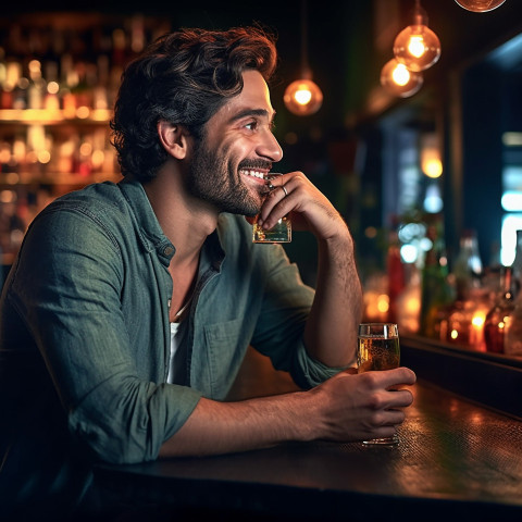 Stylish guy savors artisan cocktails at a trendy lounge