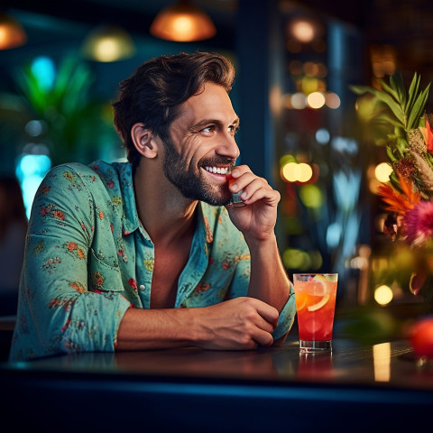 Stylish guy savors artisan cocktails at a trendy lounge