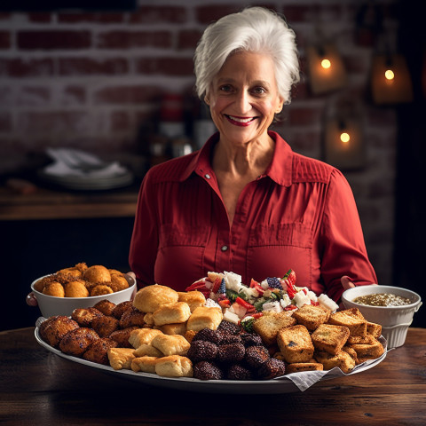 Elegant woman enjoying a delicious traditional American barbecue meal