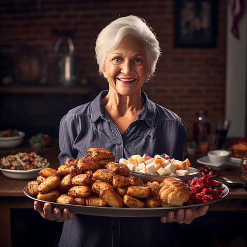 Elegant woman enjoying a delicious traditional American barbecue meal