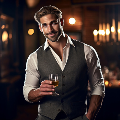 Dapper man enjoys whiskey at a secret bar