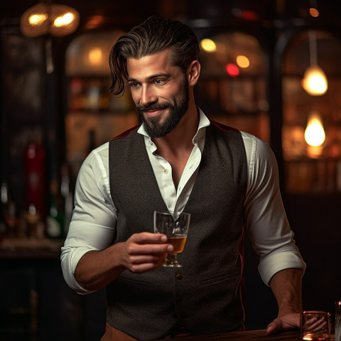 Dapper man enjoys whiskey at a secret bar