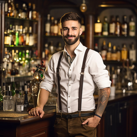 Assured bar manager oversees operations against a blurred background