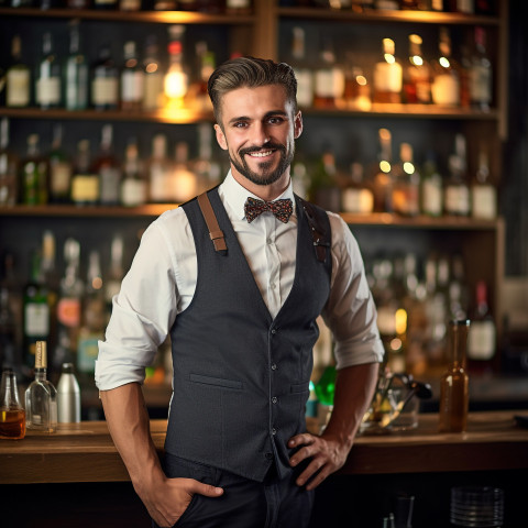 Skilled bartender mixing drinks with a blurred background