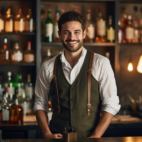 Skilled bartender mixing drinks with a blurred background