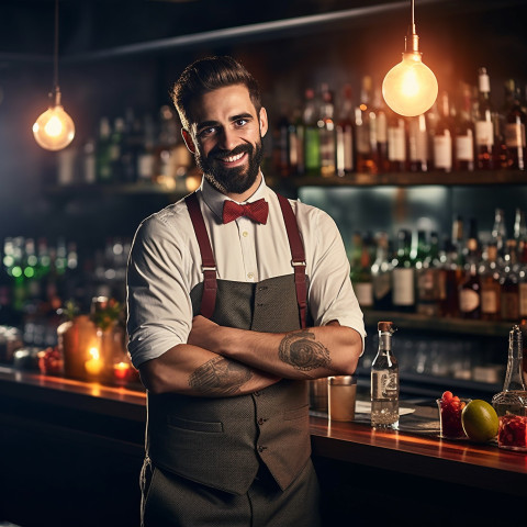 Skilled bartender mixing drinks with a blurred background