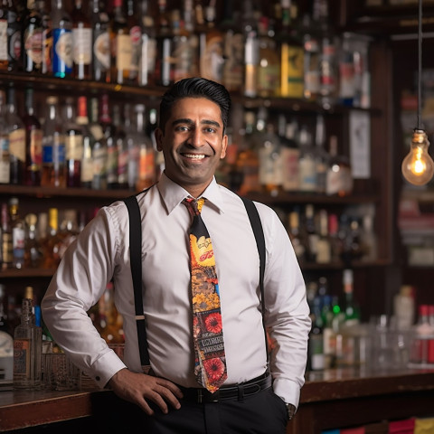 Skilled Indian bar manager working confidently a blurred background