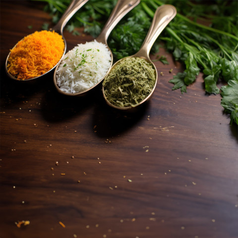 Spoon filled with orange white and green rice varieties creating a colorful blend in a delightful display