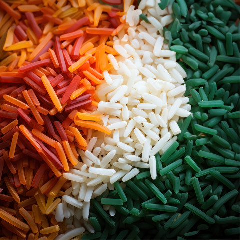 Indian flag made with rice a creative blend of orange green and white grains forming a colorful representation