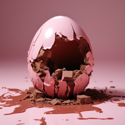 Breaking a chocolate egg into pieces