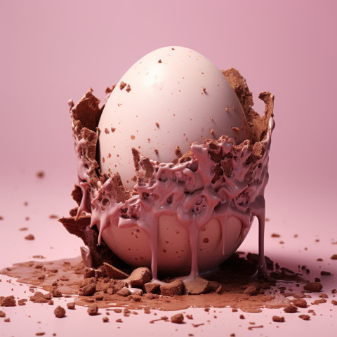 Chocolate egg shell on pink background