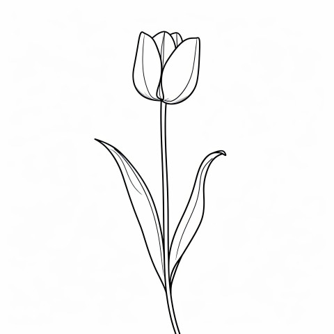 Minimalist clean black line art tulip on a white backdrop