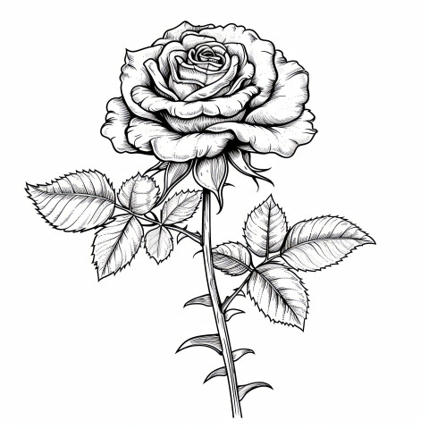 Simple black line drawing of a rose capturing the elegance and beauty of this timeless flower in a minimalist illustration