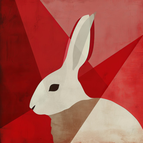 Vibrant color rabbit on two tone background in minimal illustration