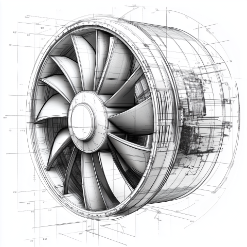 Axial fan for cooling electrical equipment blueprint Bold lines