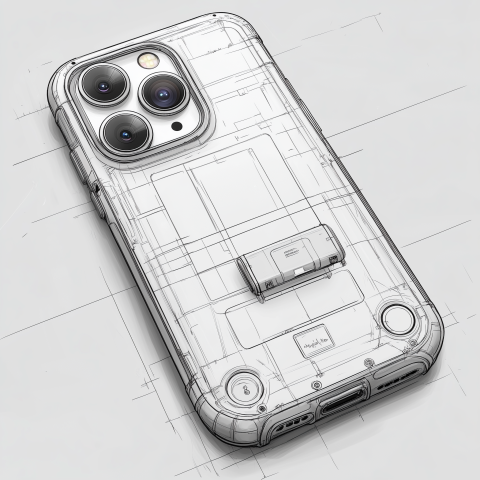 An iphone case in the style of wireframe drawing