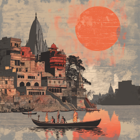 Iconic places around India inspired by the ukiyo-e art style