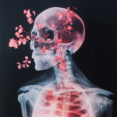 A human body with flowers in X ray style