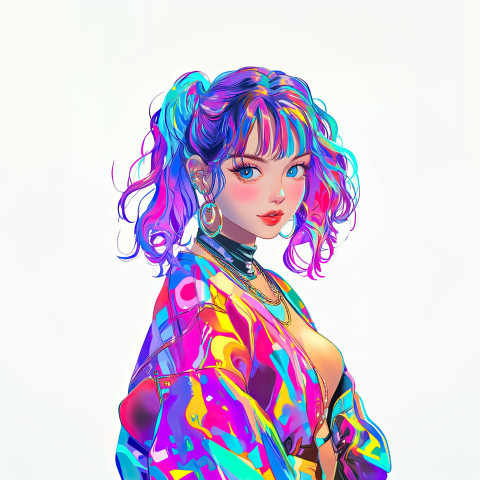 A Girl designed as a colorful original anime character