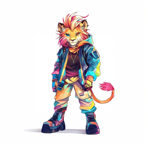 A lion designed as a colorful original anime character