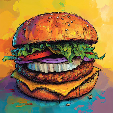 A Burger, drawn in the style of caricature art