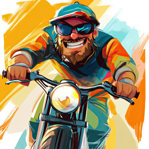 A Biker, drawn in the style of caricature art