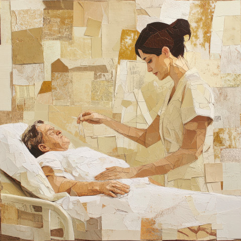 A nurse caring for a patient in a hospital room