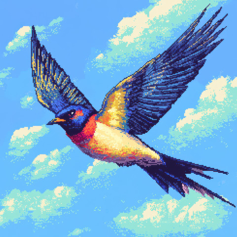 A swallow gracefully swooping through clear blue skies