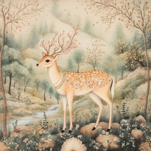 Deer standing in a misty forest