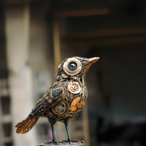 A bird crafted from clock gears