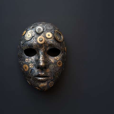 A carnival mask adorned with tiny clockwork gears