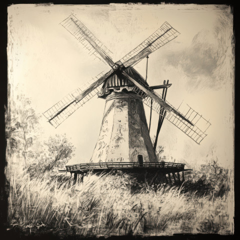 Decorated windmill with folk patterns