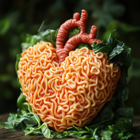 The heart is carved from noodles symbolizing love and emotion