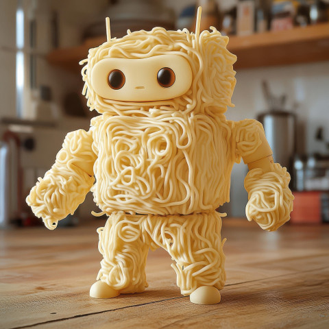 The robot is carved from noodles showcasing futuristic technology and intricate design