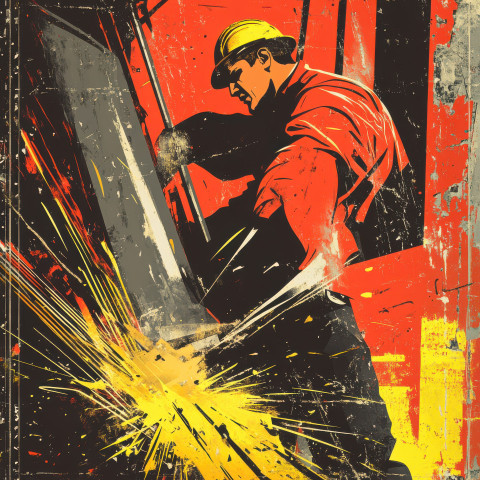 A worker hammering steel sparks flying representing industry and progress