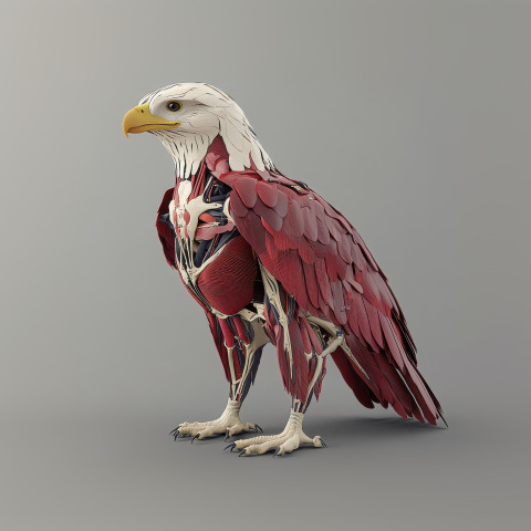 Highly detailed 3D anatomical illustration of an eagle displaying skeletal and muscular systems