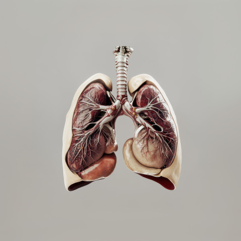 Highly detailed 3D anatomical illustration of human lungs showing bronchi