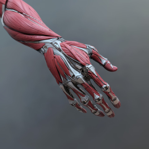 A cyborg arm merging with human muscle structure