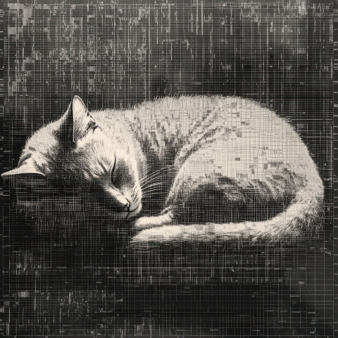 Sleeping cat curled up in a ball peaceful and cozy created with detailed ascii art