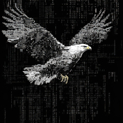 Majestic eagle soaring with wings spread wide symbolizing freedom and power crafted entirely in ascii art