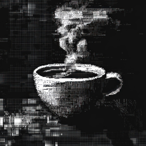 Steaming cup of coffee warm and inviting crafted in ascii art