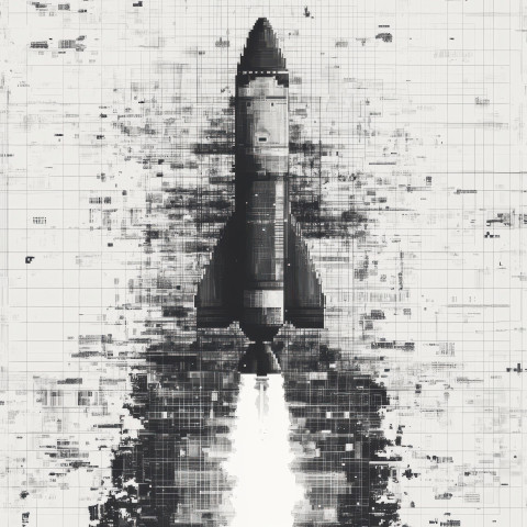 Rocket launching into space symbolizing exploration and innovation skillfully rendered in ascii art