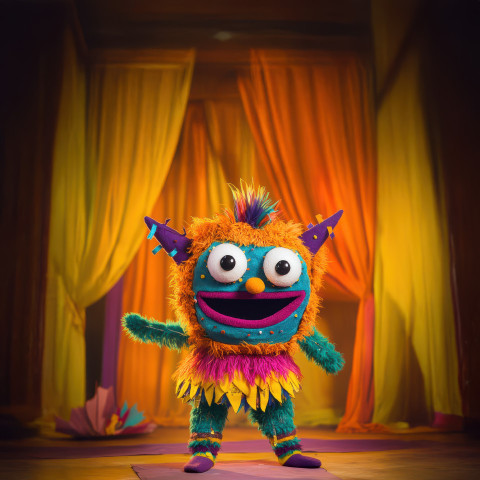 A dancing piÃ±ata moves joyfully in a colorful parade full of bright patterns