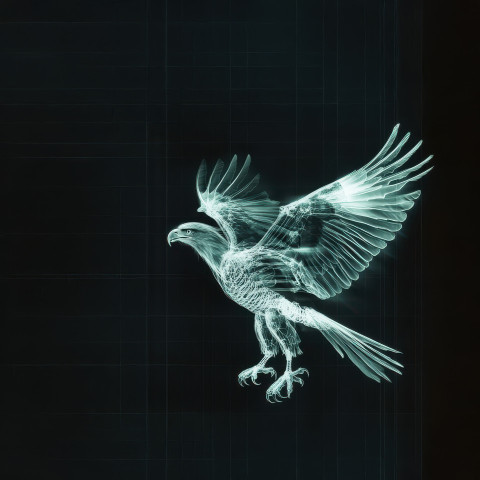 X ray of a flying eagle in motion with wings spread wide