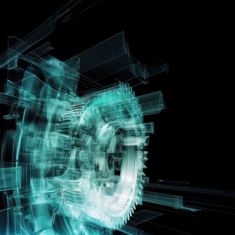 X ray of a factory gear mechanism with interlocking parts