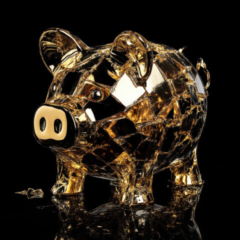 A shattered piggy bank restored with gold