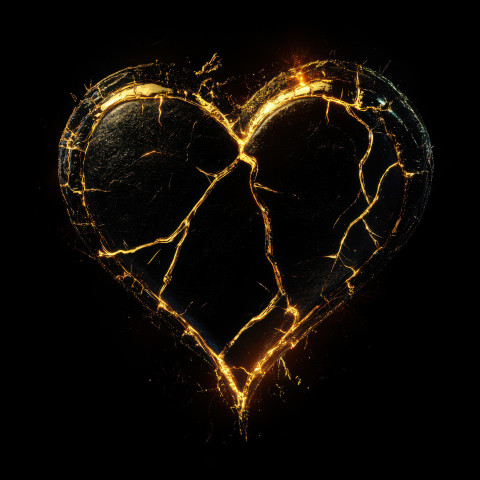 A broken heart symbol fused with golden lines