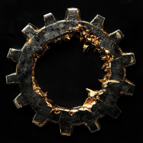 A fractured gear repaired with molten gold