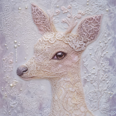 A deer woven in delicate lace patterns intricately crafted with fine details